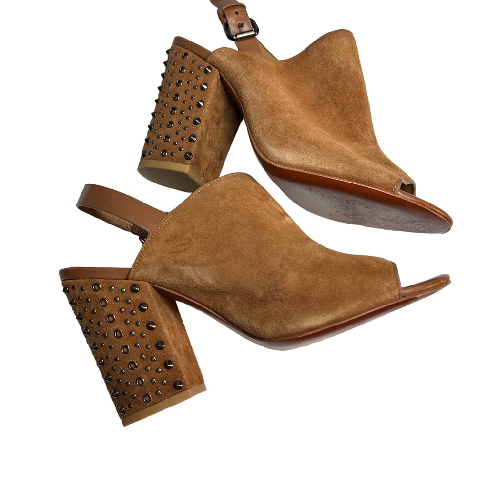 Coach Brown Suede Studded Block Heel Sandal - Picture 9 of 14